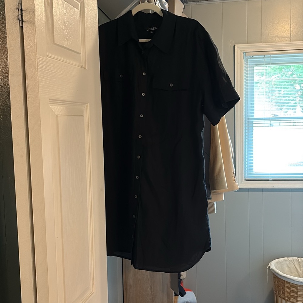 J. Crew Black Linen Short Sleeve Button-Front Shirt Dress - Picture 6 of 8
